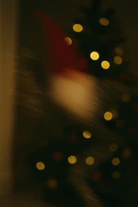 Blurry photo of Sockwinkel flying through the air towards a christmas tree